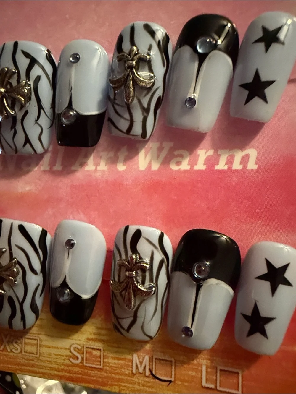 Baby blue & White Zebra Star Accent handmade acrylic Press-On Nails